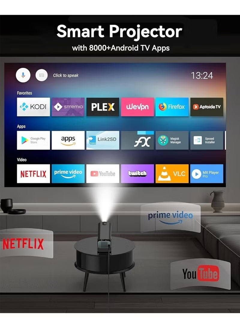 BLUMENIT جهاز عرض ميني ذكي بدقة 1080P كاملة HD، دعم أقصى 4K، WiFi 6، بلوتوث 5.0، نظام أندرويد 11، تصحيح تلقائي للزاوية وتصميم دوار بزاوية 180° للسينما المنزلية والبث - Image 2